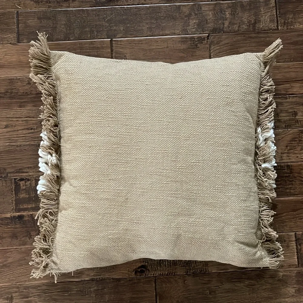 Threshold Studio McGee Woven Striped Throw Pillow Neutral Cream Fringed Trim